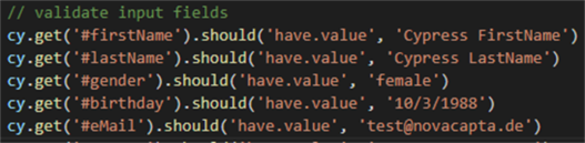Schreiben eines Cypress-Tests: Screenshot Validierung korrekte Daten