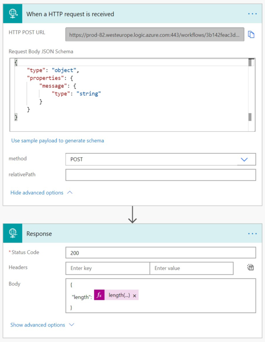 Screenshot Simple Request Aufbau PDF-Konverter in Power Automate