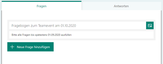 Screenshot der Funktion Neue Frage hinzufügen in Microsoft Forms