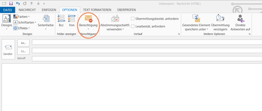 Screenshot Berechtigungseinstellungen bei einer E-Mail in Outlook