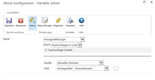 Screenshot Variable setzen und Zeichenkette erstellen