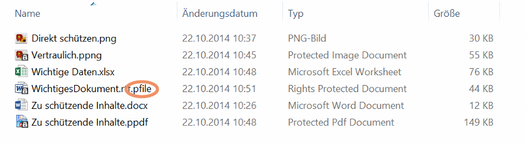 Beispiel Änderung der Endung von anderen Dateitypen nach dem Schützen mittels RMS-Freigabenanwendung