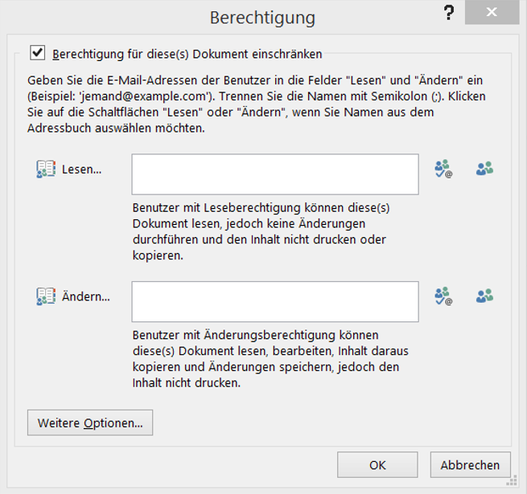 Screenshot Lese- und Änderungsberechtigungen für ein Word-Dokument