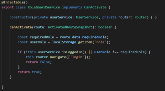 Screenshot vom Code der Role Guard