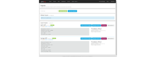 Screenshot der zwei konfigurierte Inputs in einer Graylog-Instanz zeigt