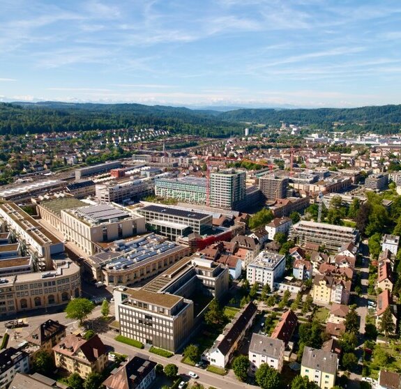 Aerial view of City of Winterthur on a sunny summer day.