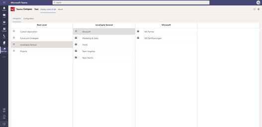 Screenshot novaCapta Compass App für MS Teams: Mehrstufige Navigation