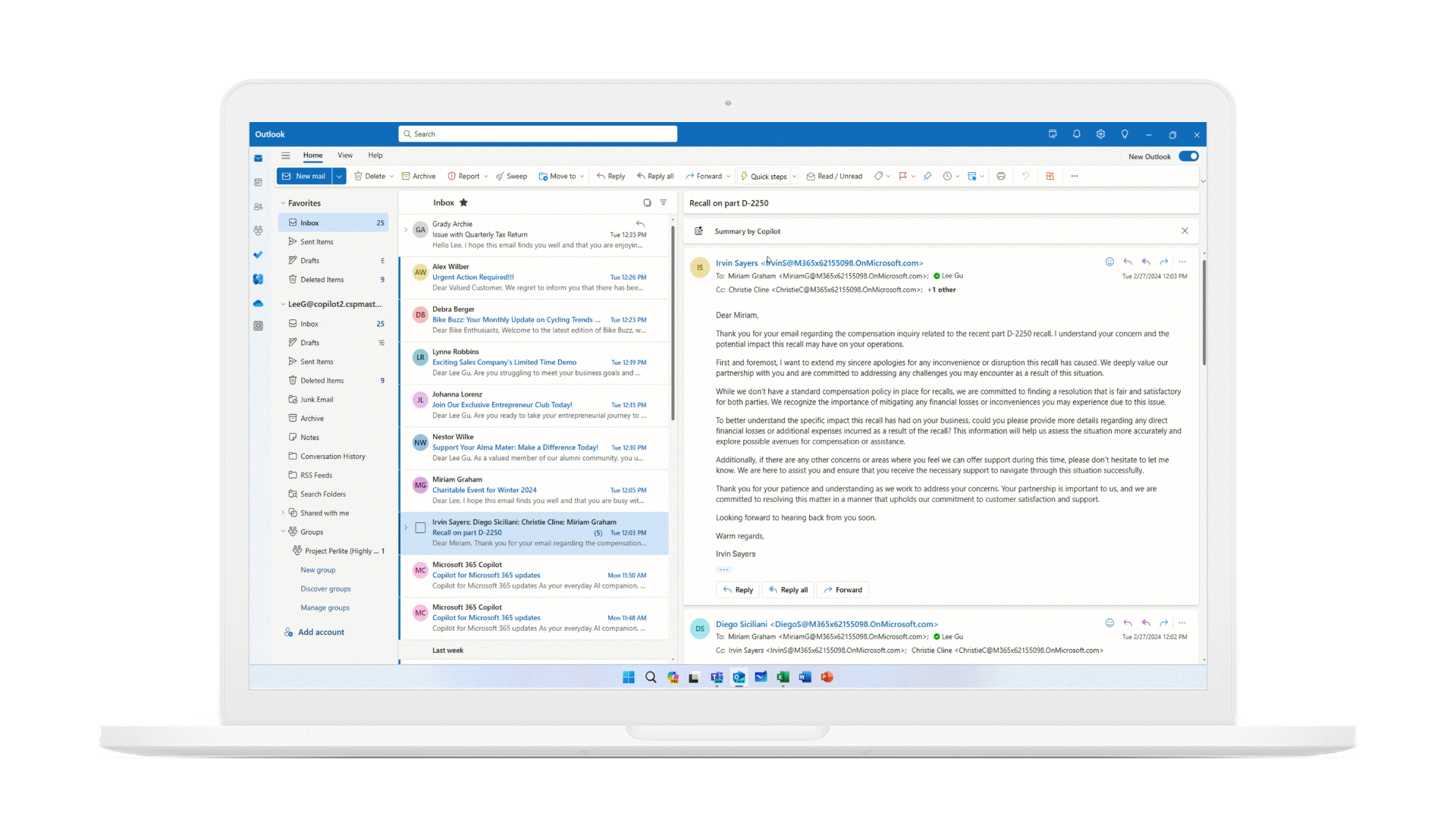 GIF mit der Funktionsweise von Microsoft Copilot in Outlook