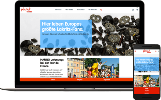 Screenshot HARIBO Intranet auf einem Laptop und einem Smartphone